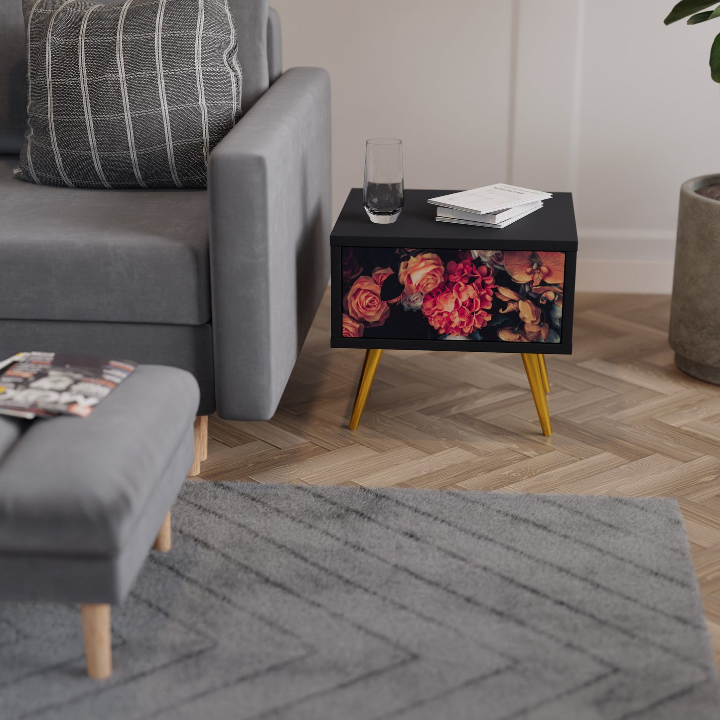 NEVERENDING BLOOM Comodino in Finitura Nera