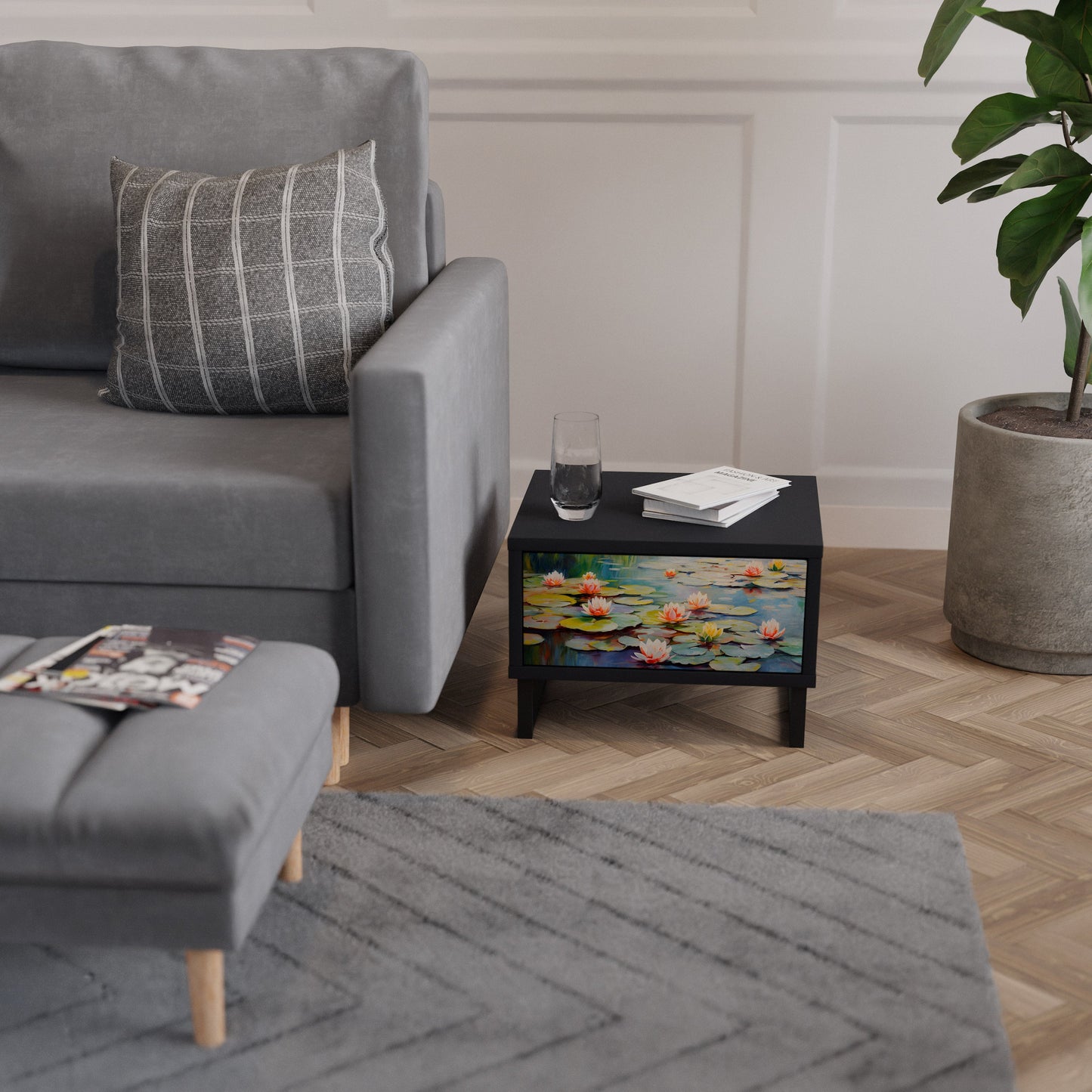 BLOOMING WATERS Comodino in Finitura Nera