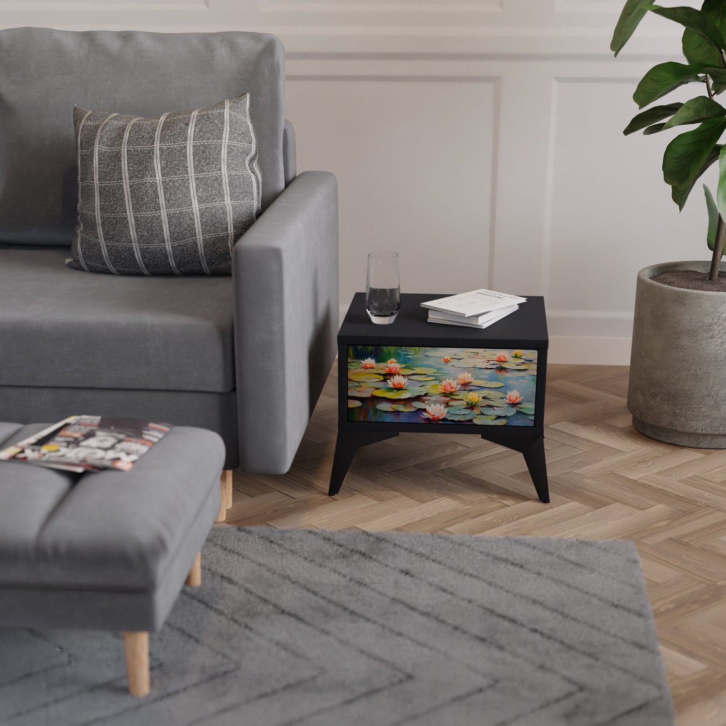 BLOOMING WATERS Comodino in Finitura Nera