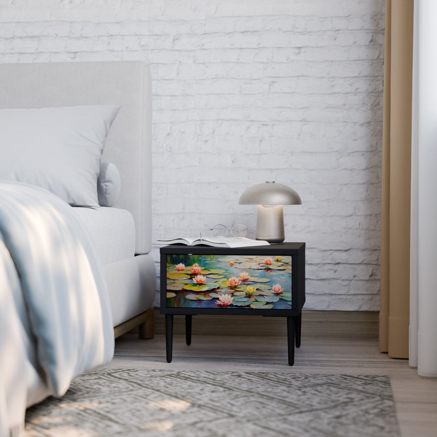 BLOOMING WATERS Comodino in Finitura Nera