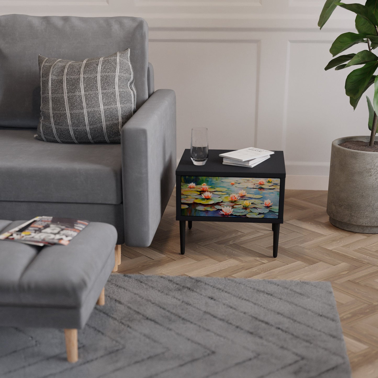 BLOOMING WATERS Comodino in Finitura Nera