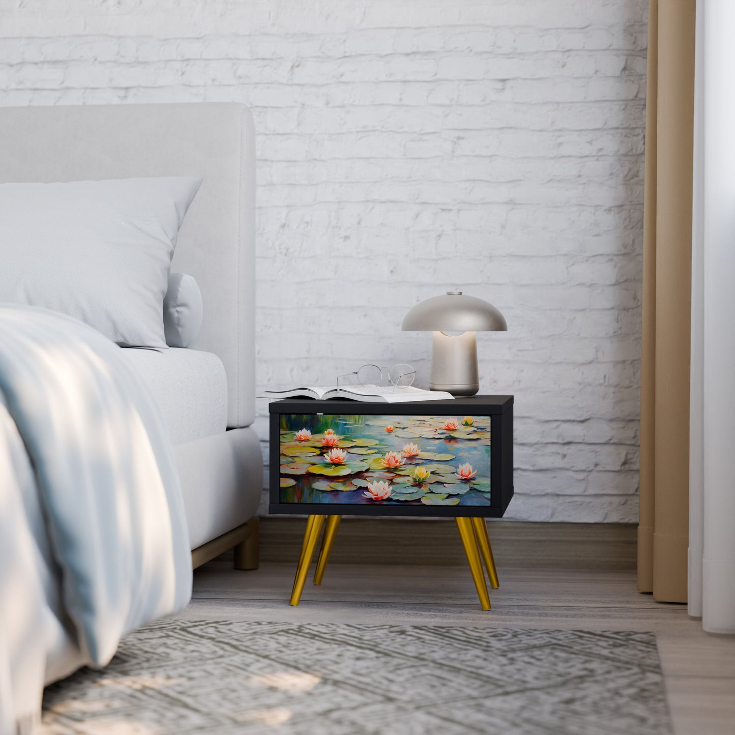 BLOOMING WATERS Comodino in Finitura Nera