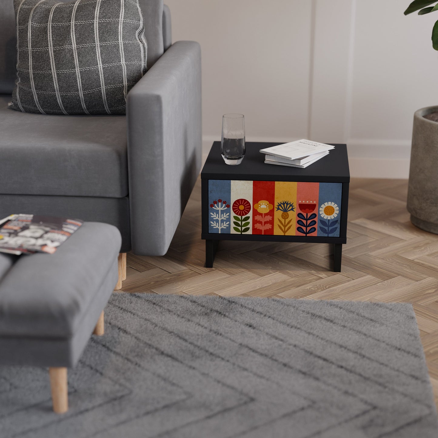 SCANDIC FLOWERET Comodino in Finitura Nera