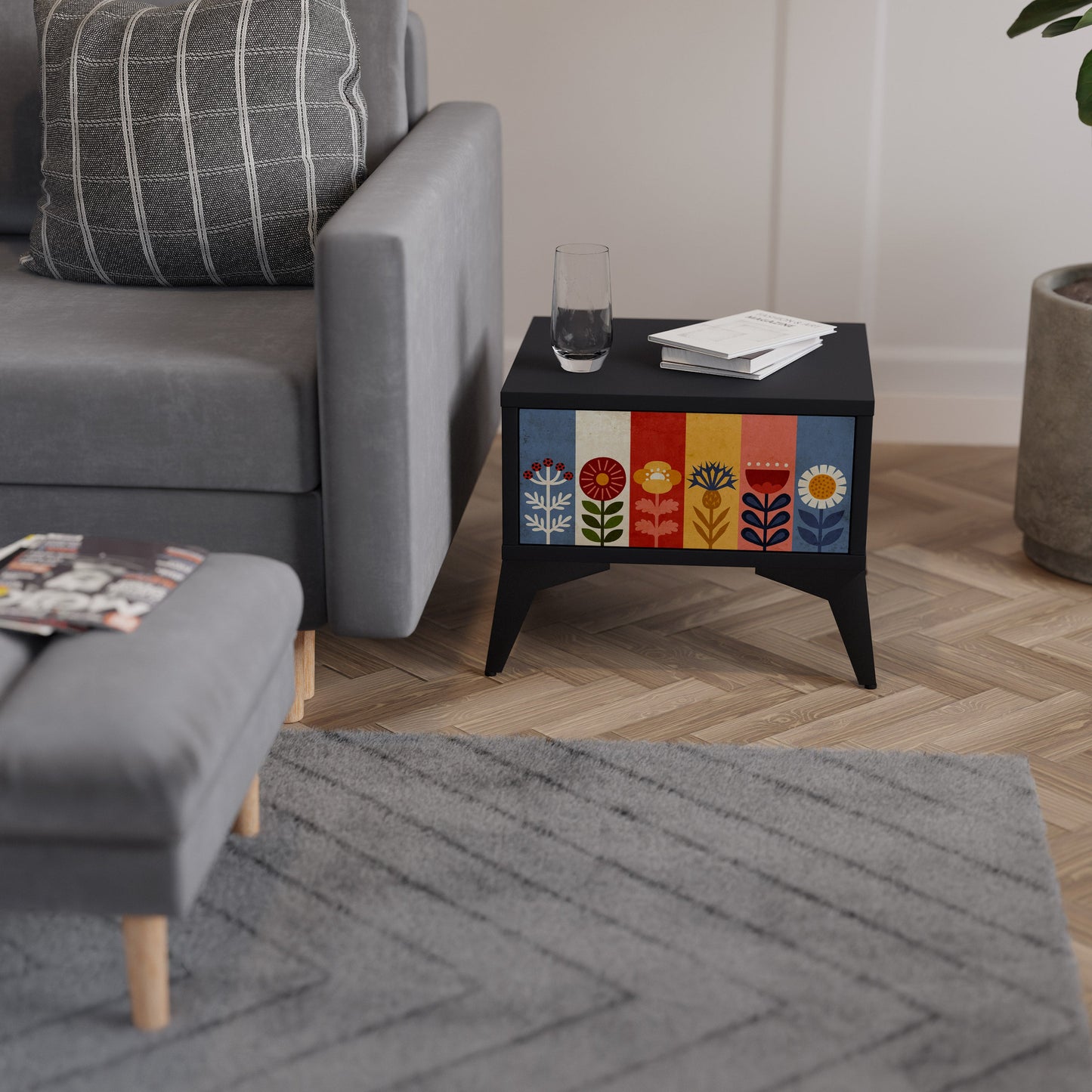 SCANDIC FLOWERET Comodino in Finitura Nera