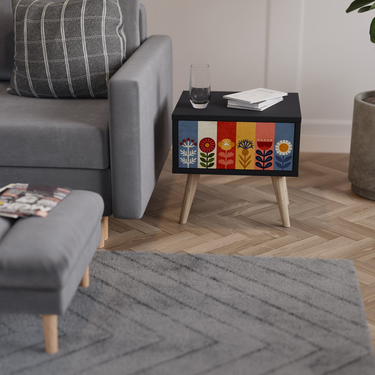 SCANDIC FLOWERET Comodino in Finitura Nera