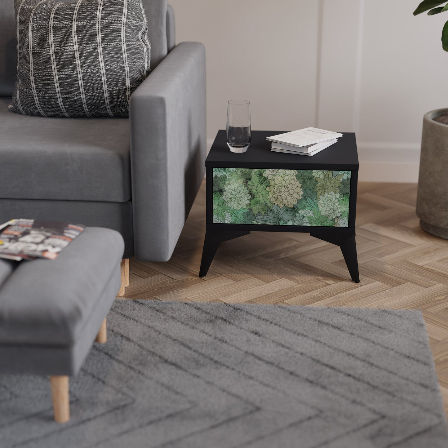 SUCCULENT CLUSTER Comodino in Finitura Nera