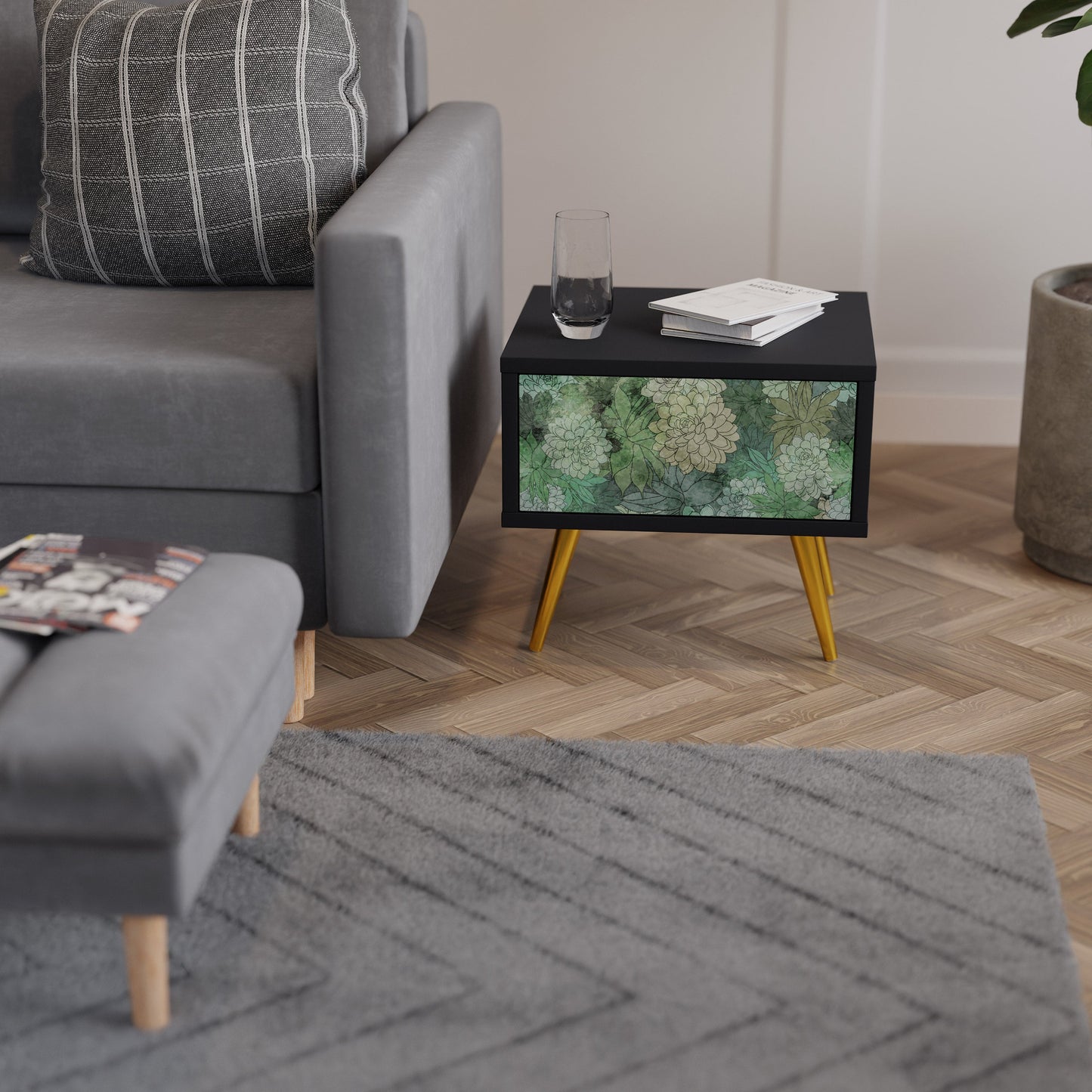 SUCCULENT CLUSTER Comodino in Finitura Nera