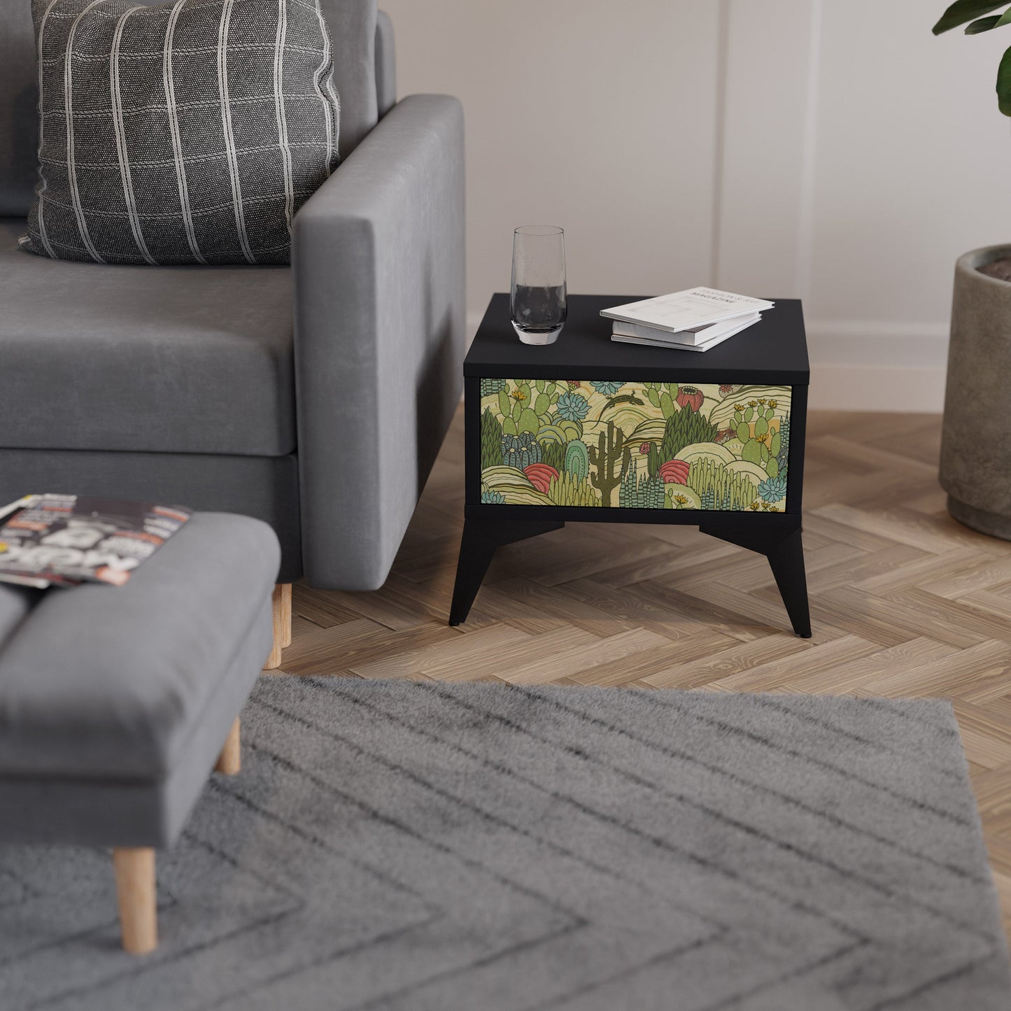 SUCCULENTS KALEIDOSCOPE Comodino in Finitura Nera