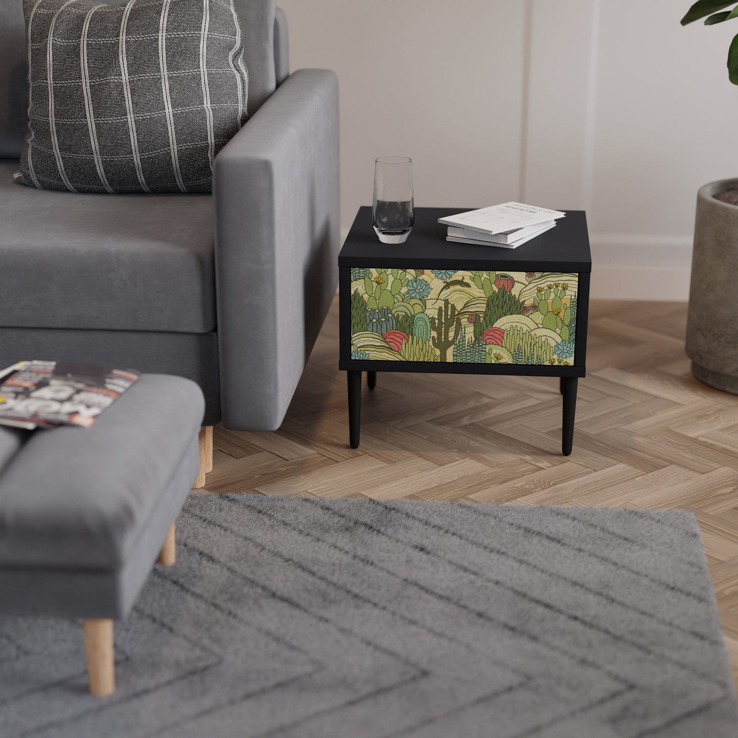 SUCCULENTS KALEIDOSCOPE Comodino in Finitura Nera