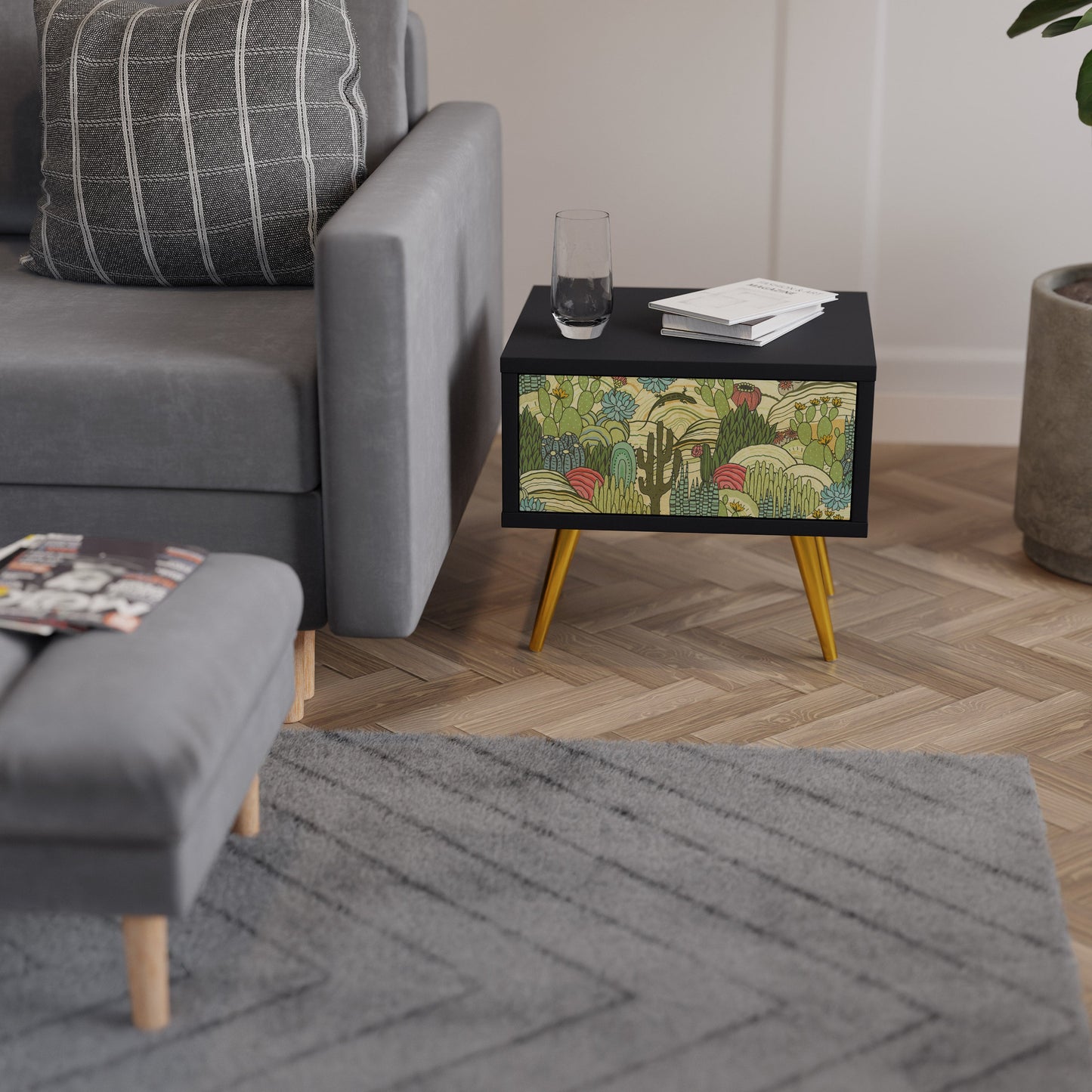 SUCCULENTS KALEIDOSCOPE Comodino in Finitura Nera