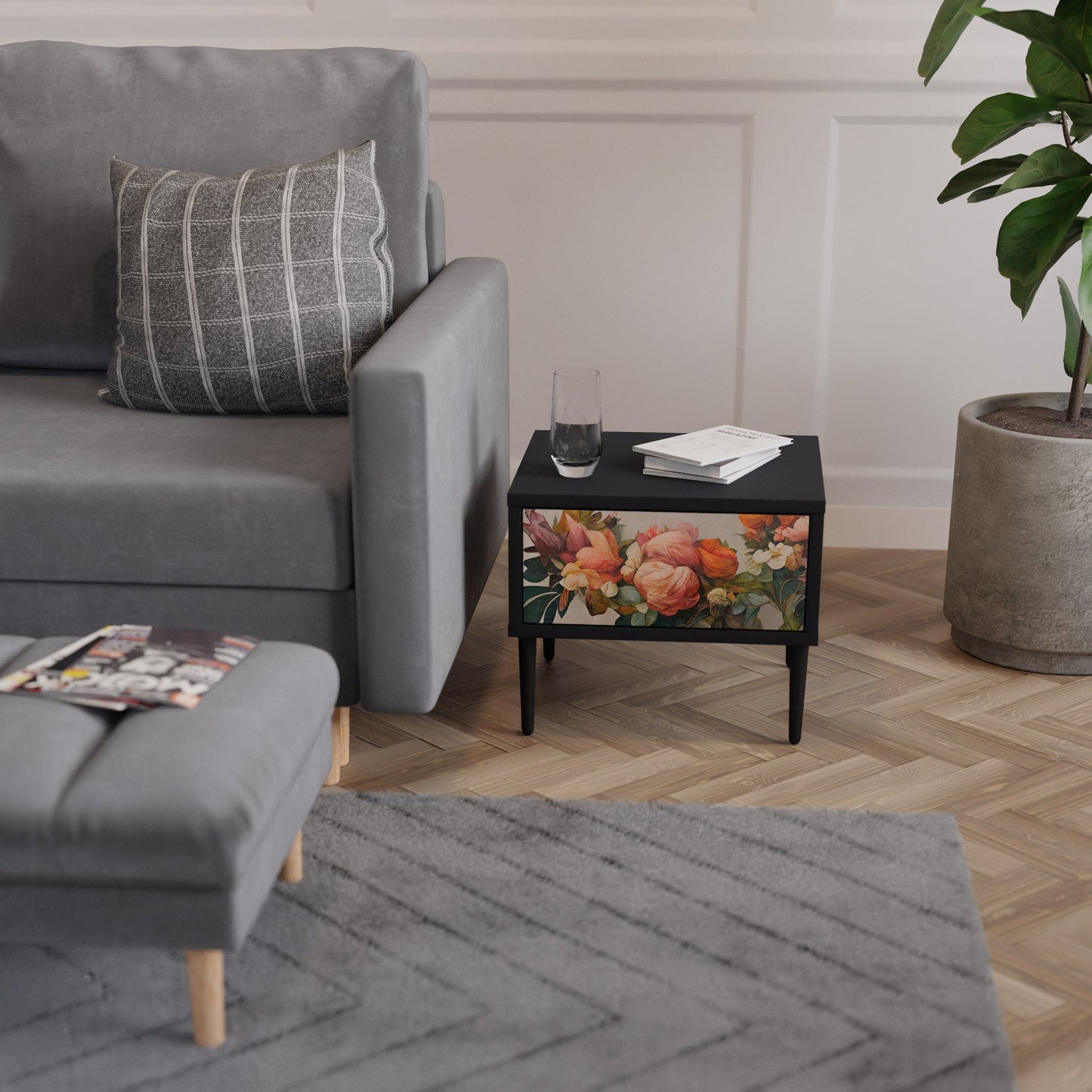 STYLISH BEAUTY Nightstand in Black Finish