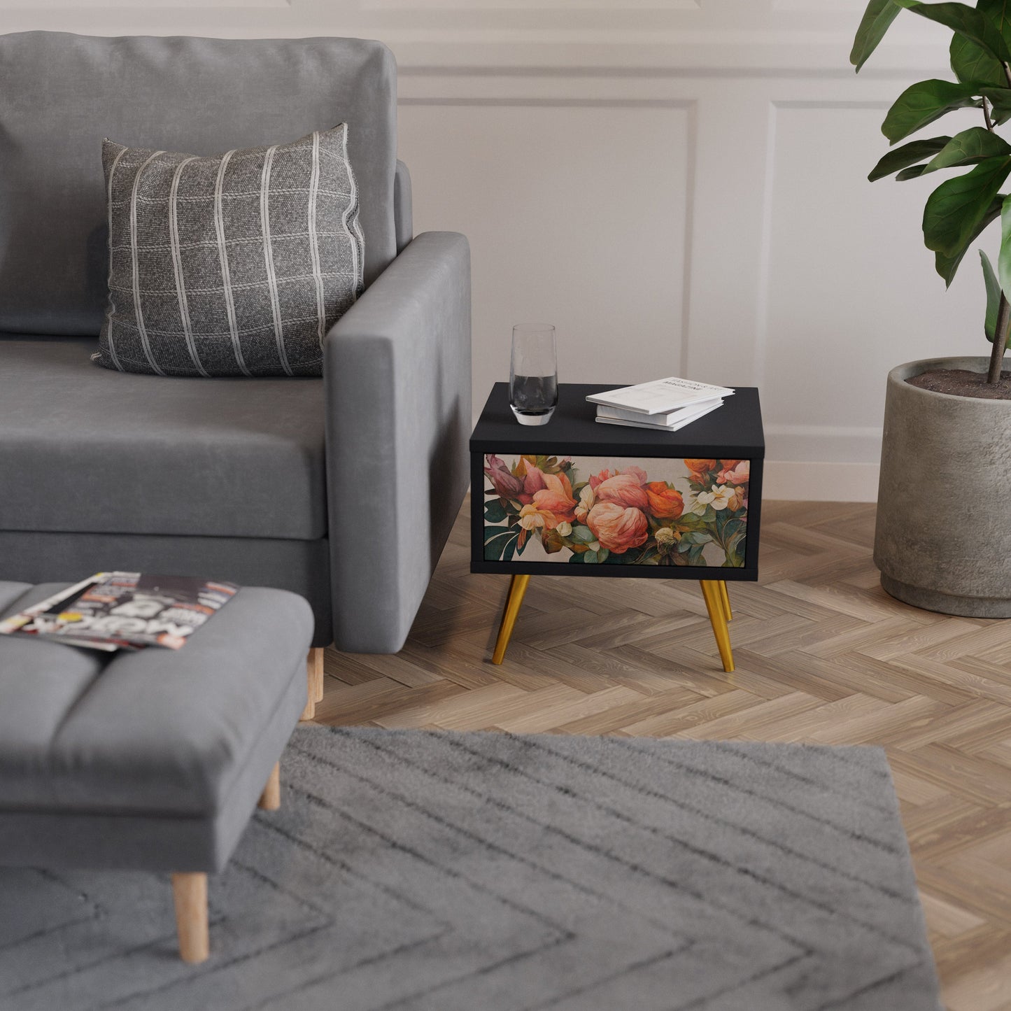 STYLISH BEAUTY Nightstand in Black Finish