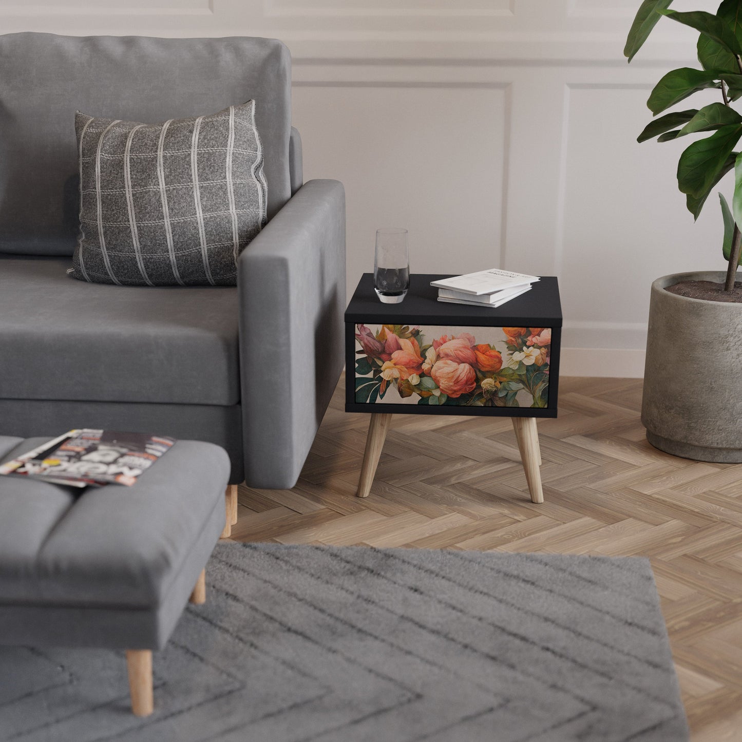 STYLISH BEAUTY Nightstand in Black Finish