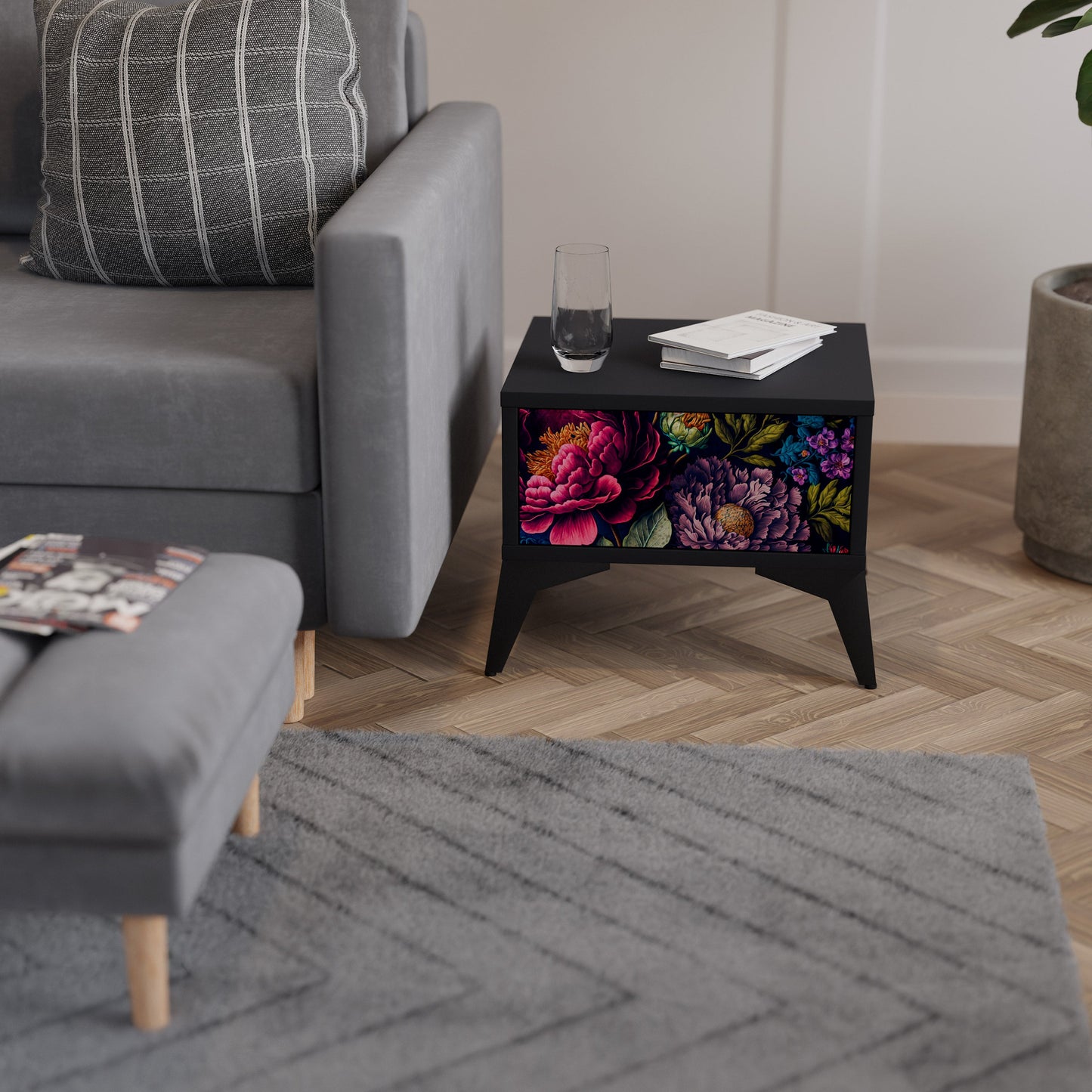 BLOOMING ELEGANCE Comodino in Finitura Nera