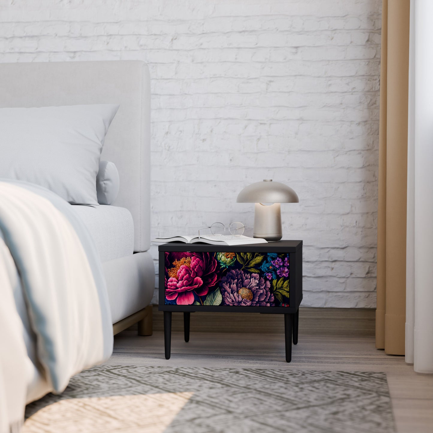 BLOOMING ELEGANCE Comodino in Finitura Nera