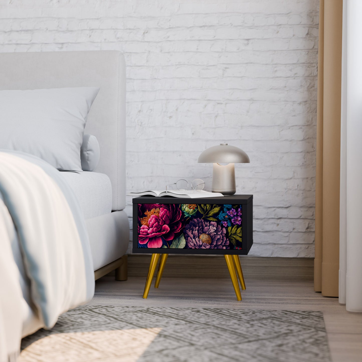 BLOOMING ELEGANCE Comodino in Finitura Nera