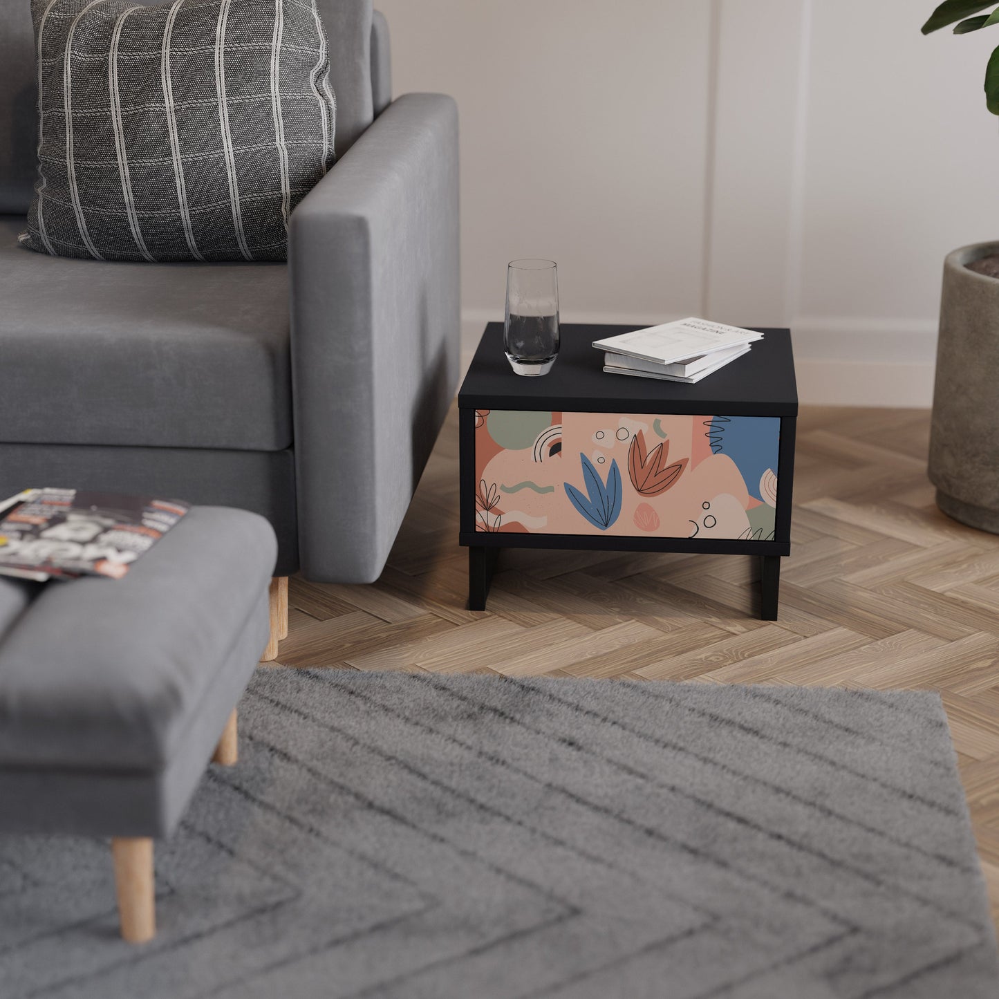 PASTEL DESTINY Nightstand in Black Finish