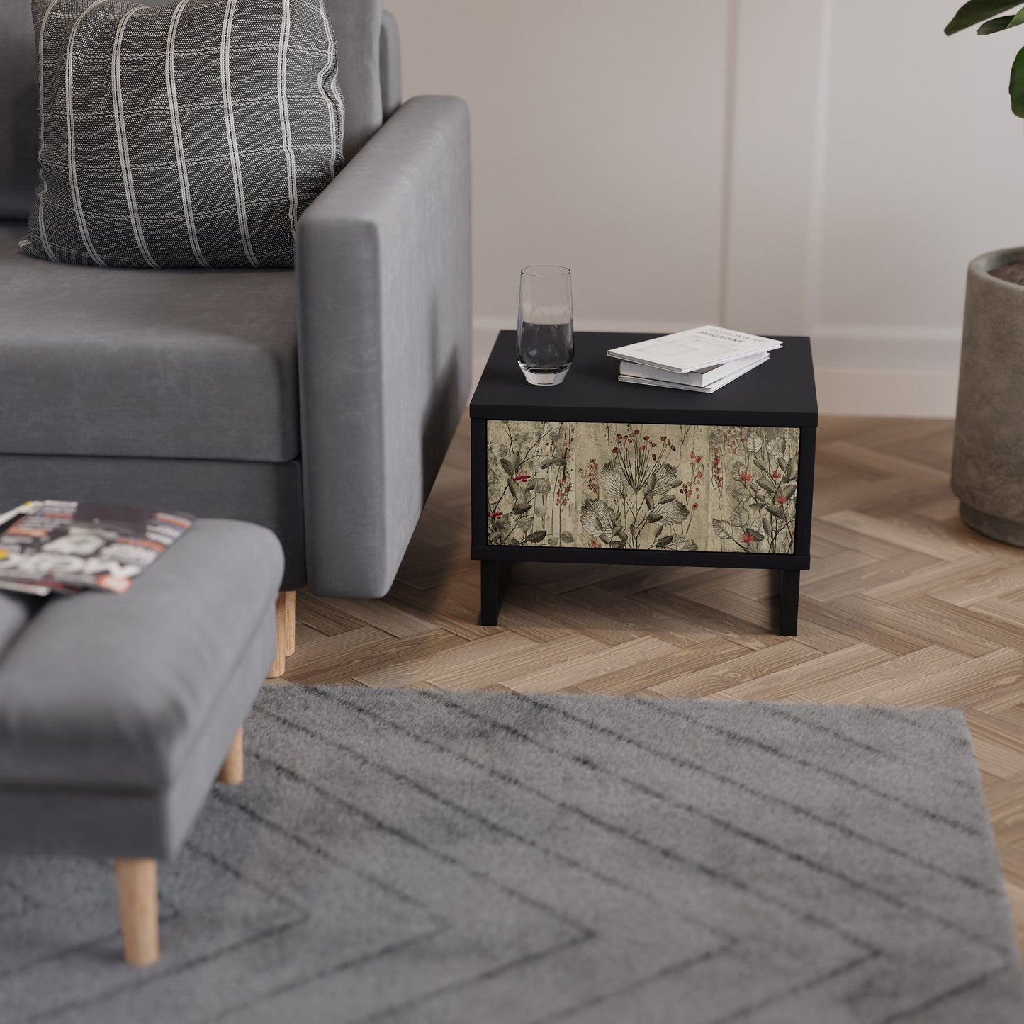 HERBAL GRACE Comodino in Finitura Nera