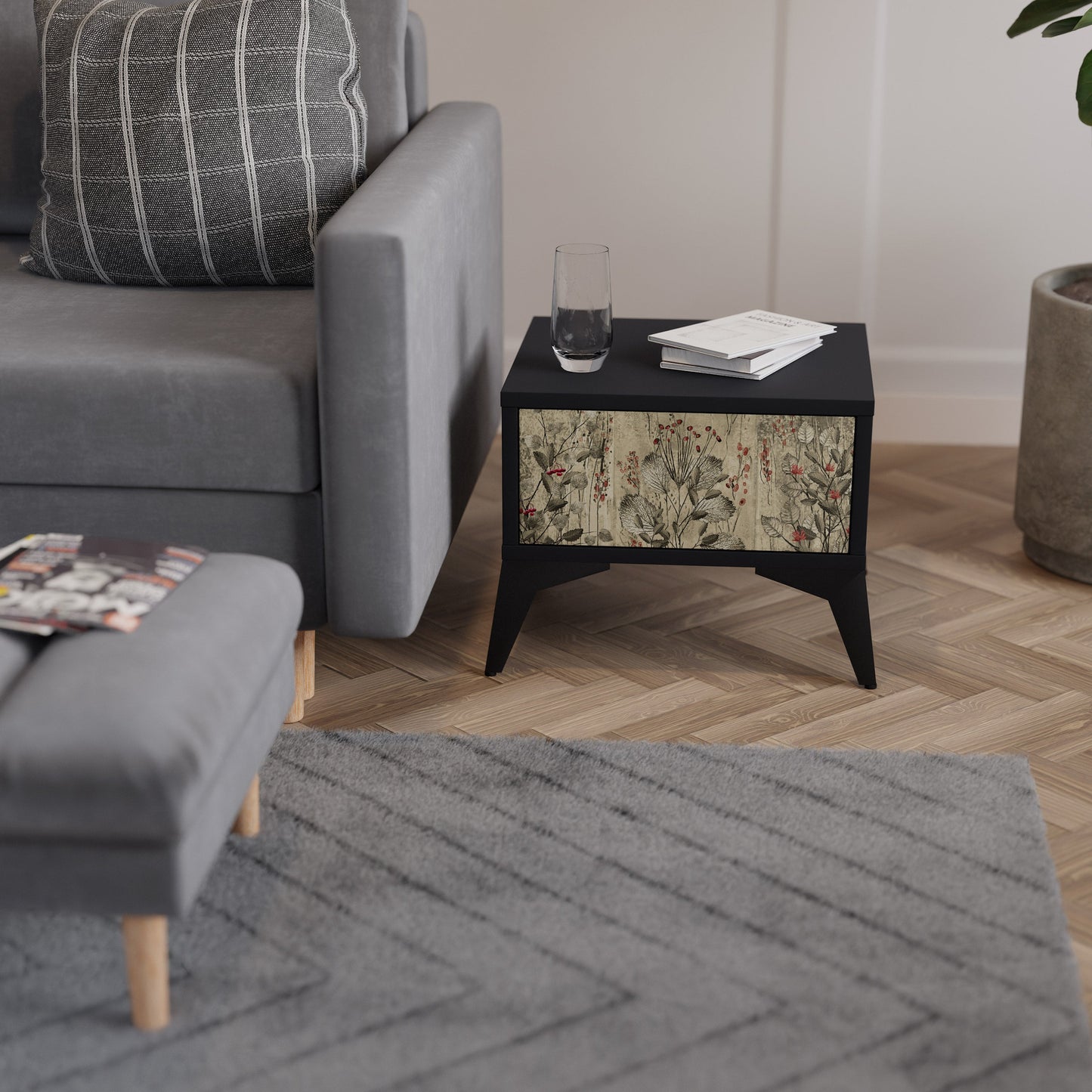 HERBAL GRACE Comodino in Finitura Nera