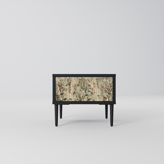 HERBAL GRACE Nightstand in Black Finish