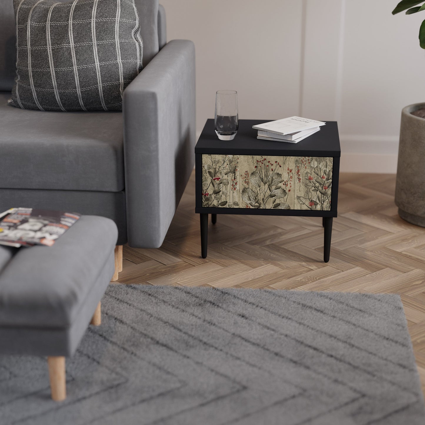 HERBAL GRACE Comodino in Finitura Nera