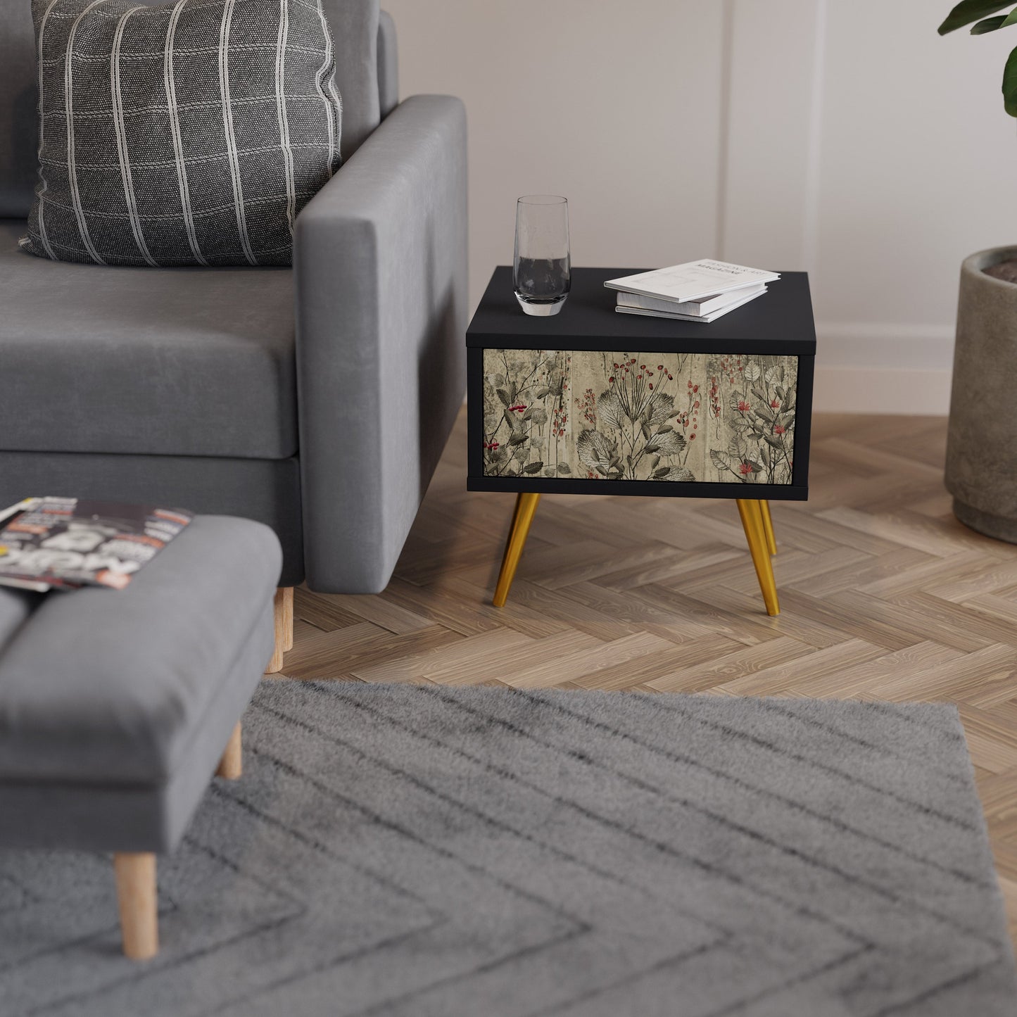 HERBAL GRACE Comodino in Finitura Nera