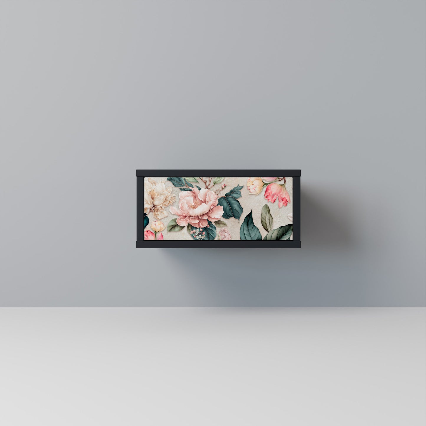 FLORAL GRACE Nightstand in Black Finish