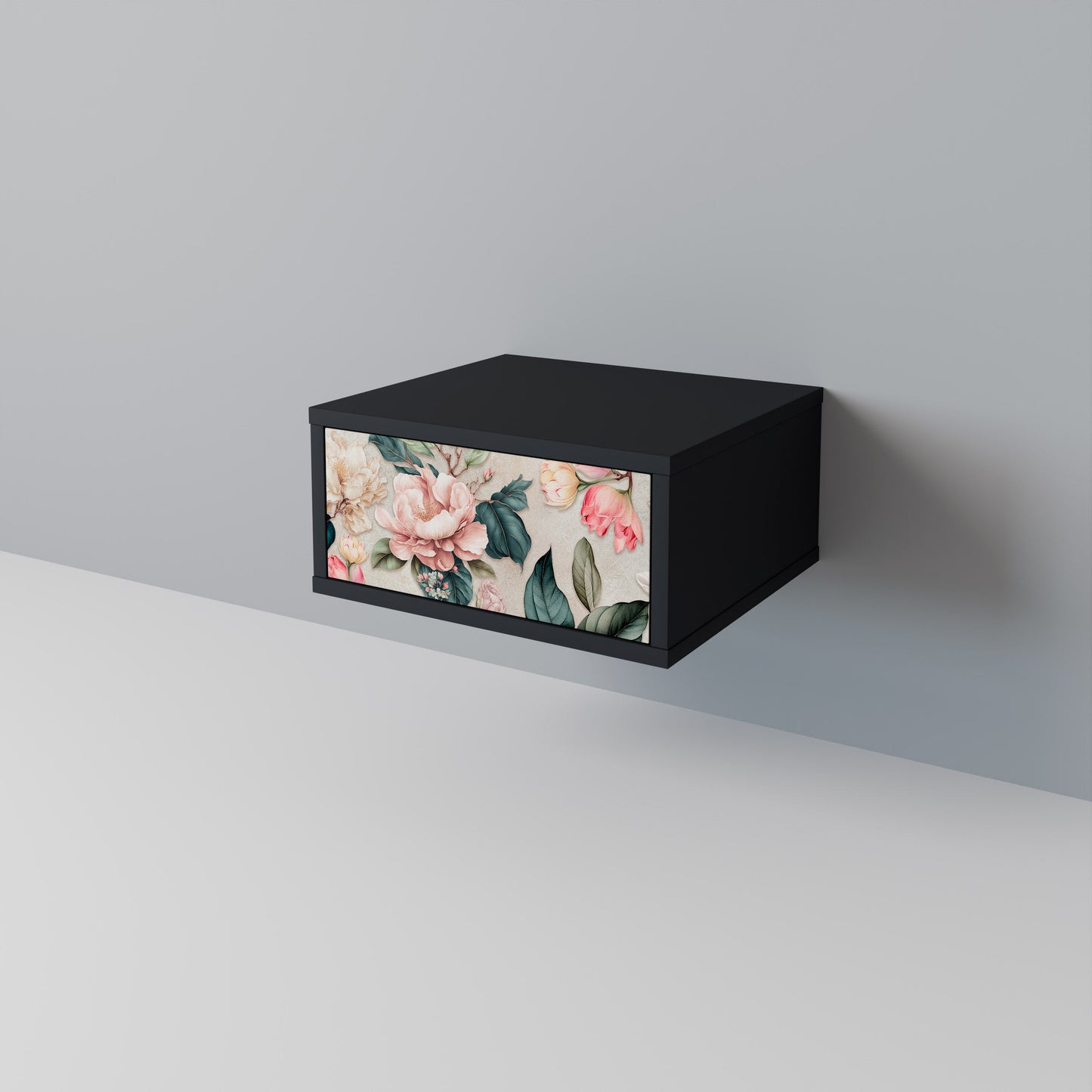 FLORAL GRACE Nightstand in Black Finish