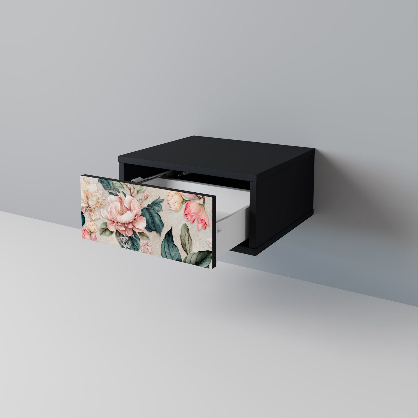 FLORAL GRACE Nightstand in Black Finish