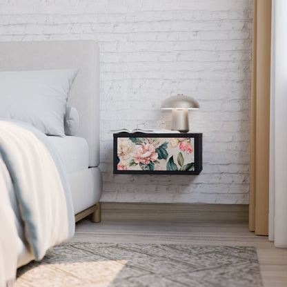 FLORAL GRACE Nightstand in Black Finish