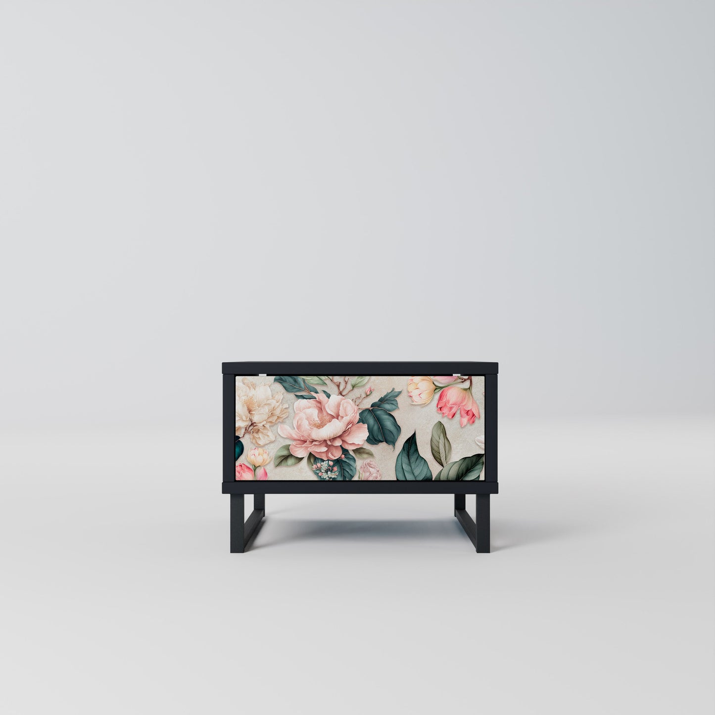 FLORAL GRACE Nightstand in Black Finish