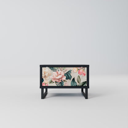 FLORAL GRACE Nightstand in Black Finish