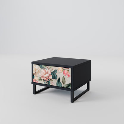 FLORAL GRACE Nightstand in Black Finish