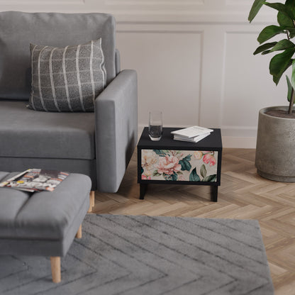 FLORAL GRACE Nightstand in Black Finish