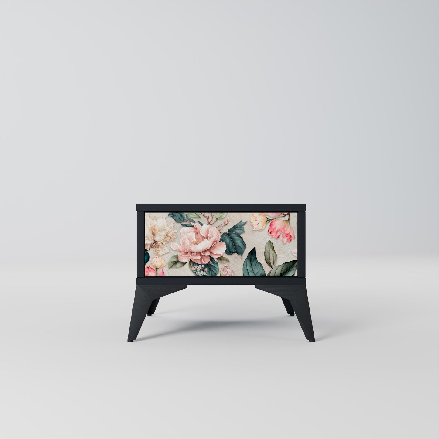 FLORAL GRACE Nightstand in Black Finish