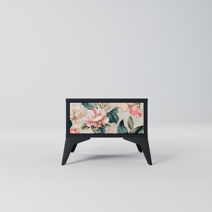FLORAL GRACE Nightstand in Black Finish