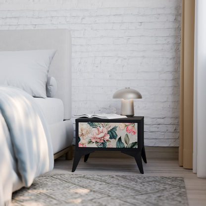 FLORAL GRACE Nightstand in Black Finish