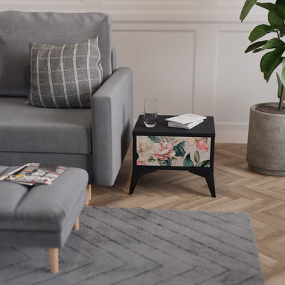 FLORAL GRACE Nightstand in Black Finish