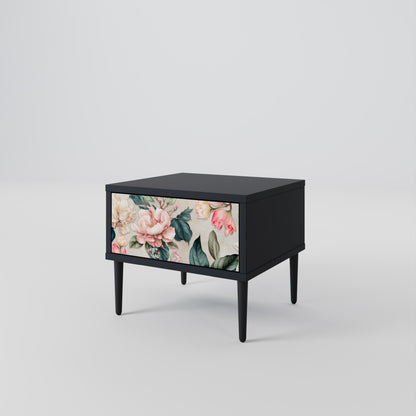 FLORAL GRACE Nightstand in Black Finish