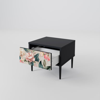 FLORAL GRACE Nightstand in Black Finish