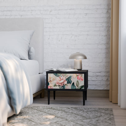 FLORAL GRACE Nightstand in Black Finish