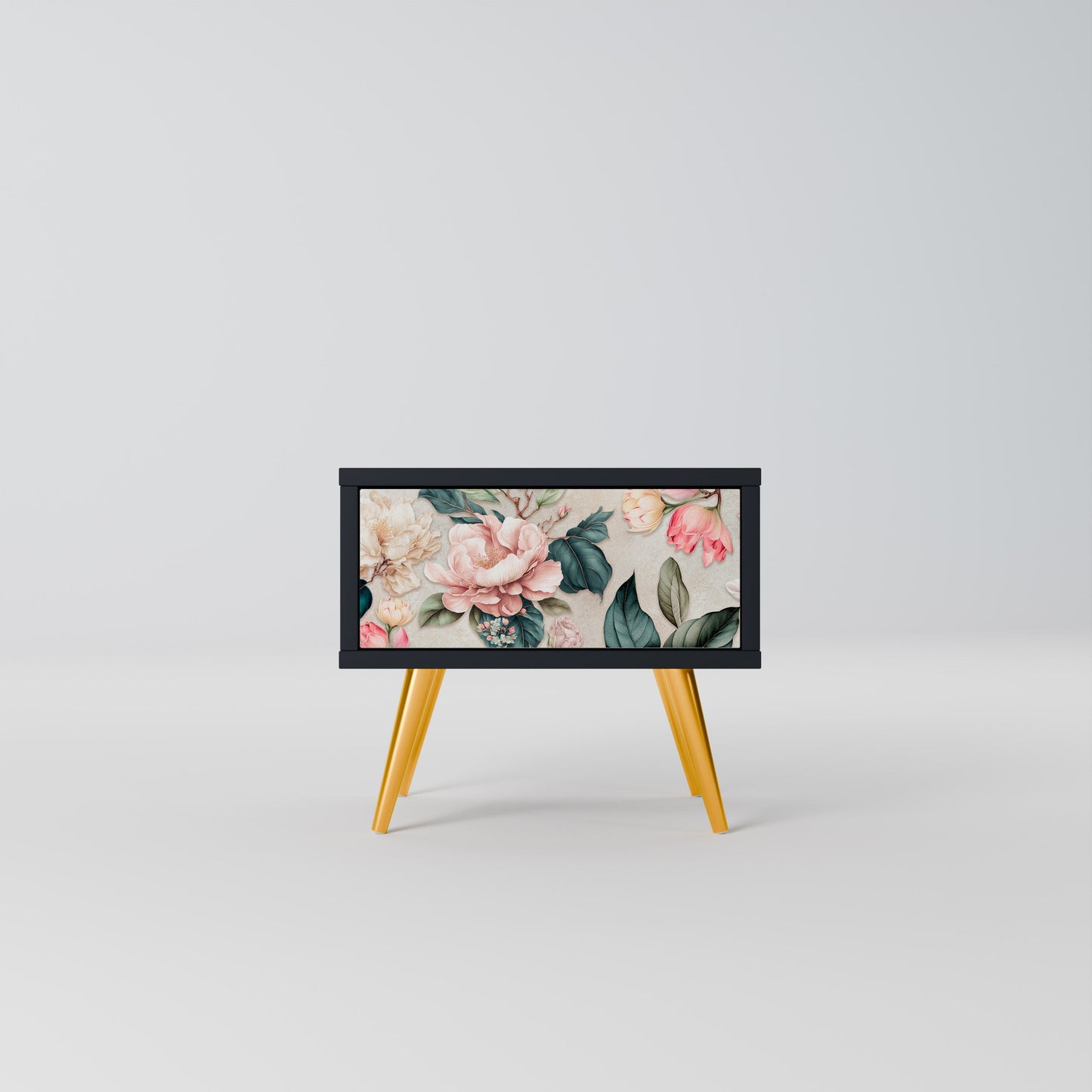 FLORAL GRACE Nightstand in Black Finish