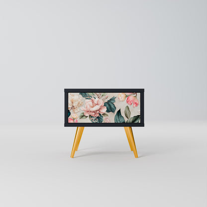 FLORAL GRACE Nightstand in Black Finish