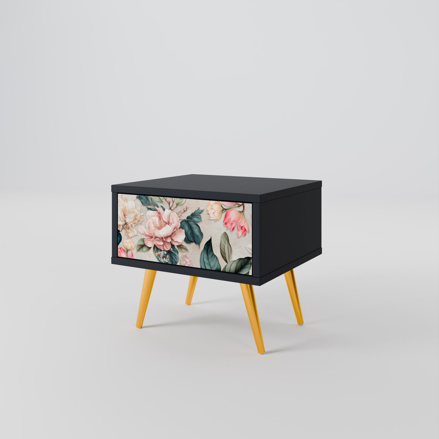 FLORAL GRACE Nightstand in Black Finish