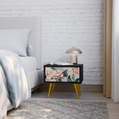 FLORAL GRACE Nightstand in Black Finish