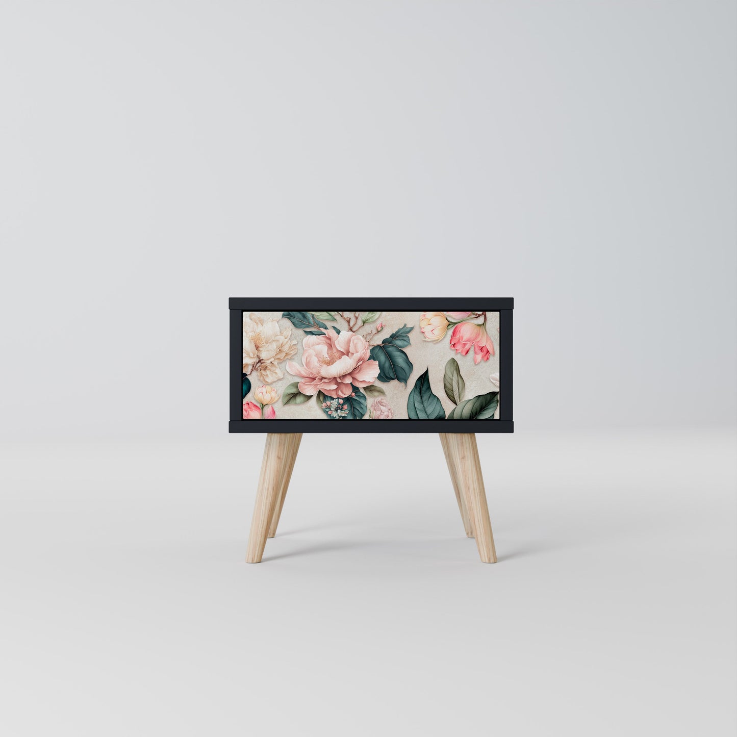 FLORAL GRACE Nightstand in Black Finish