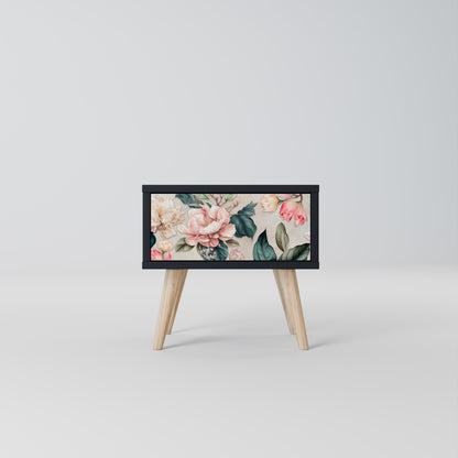 FLORAL GRACE Nightstand in Black Finish