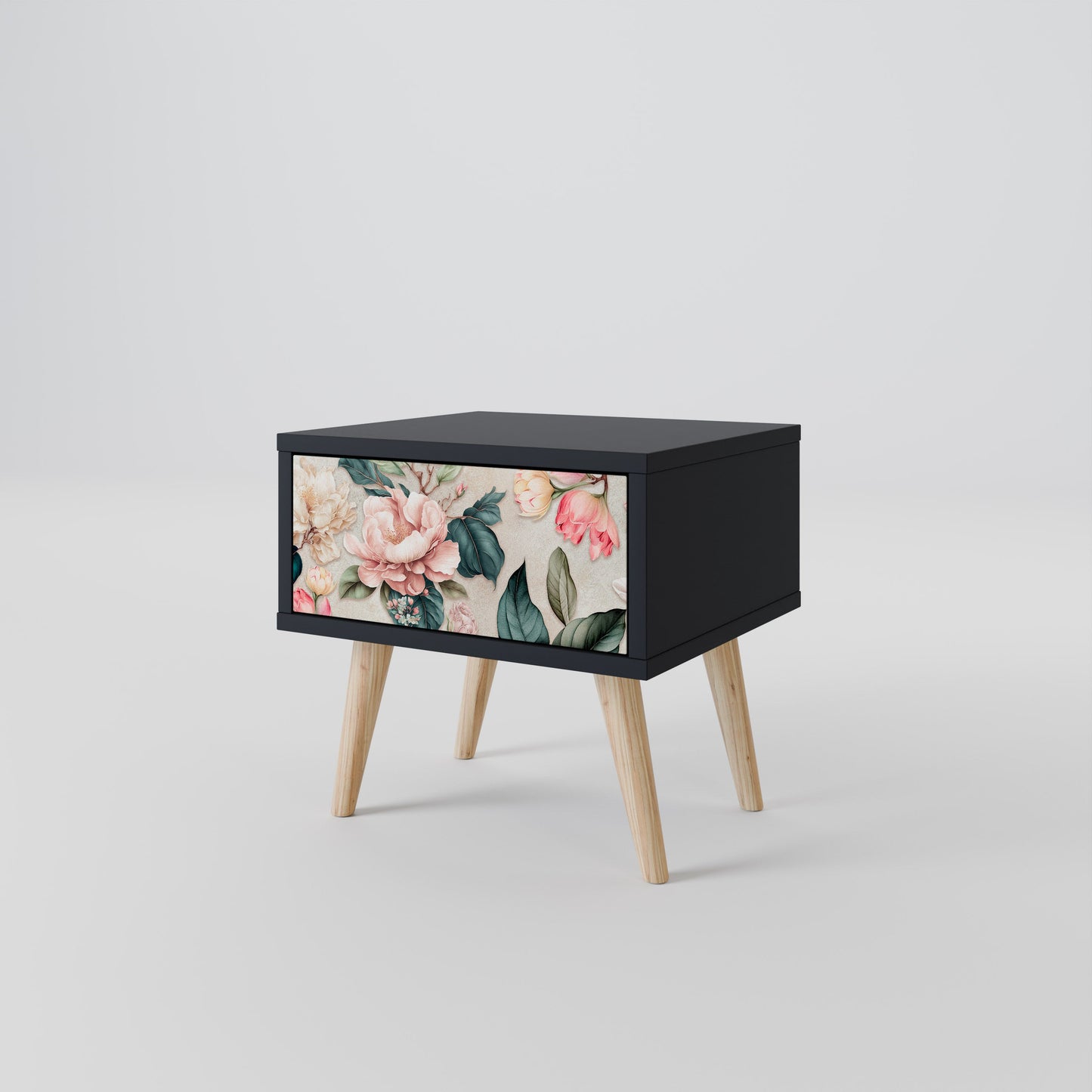 FLORAL GRACE Nightstand in Black Finish