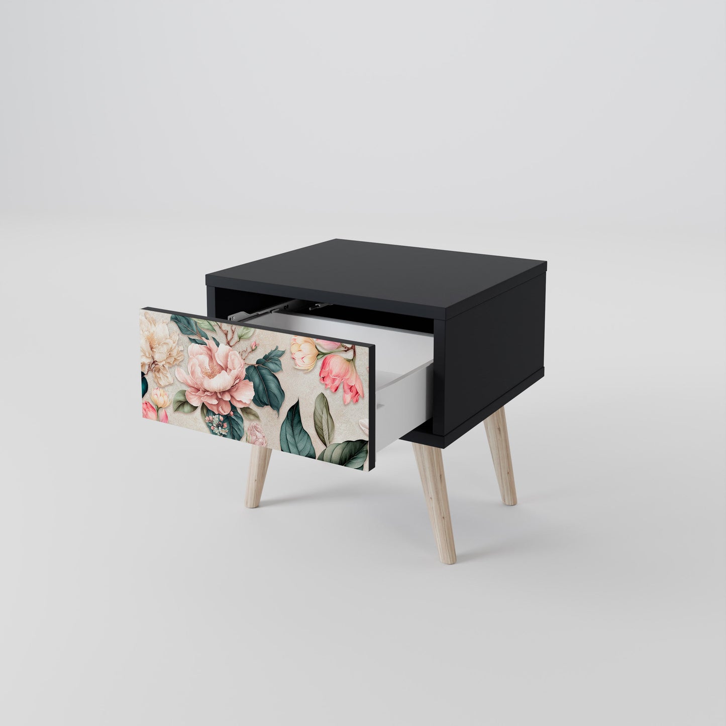FLORAL GRACE Nightstand in Black Finish