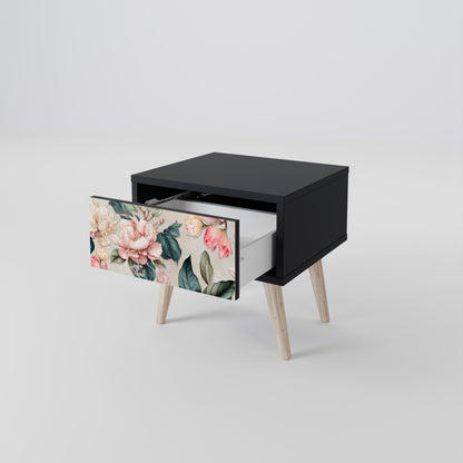 FLORAL GRACE Nightstand in Black Finish